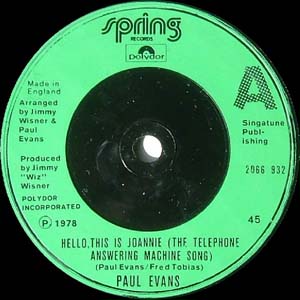 Paul Evans - Hello, This Is Joannie (Answering Machine Song)