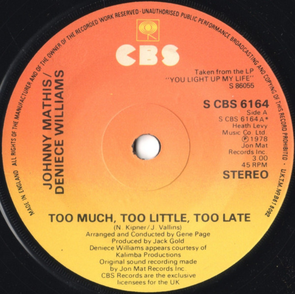 Johnny Mathis  Deniece Williams - Too Much Too Little Too Late