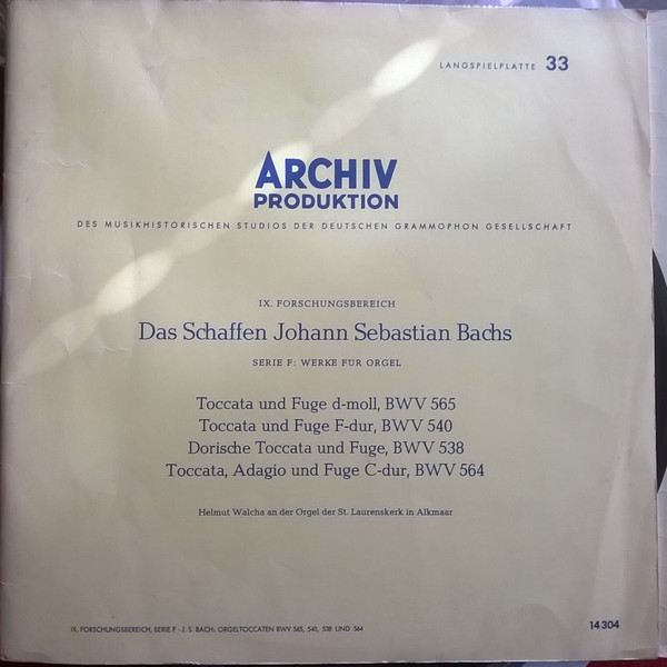 Johann Sebastian Bach Helmut Walcha - BWV 565   BWV 540  BWV 538   BWV 564